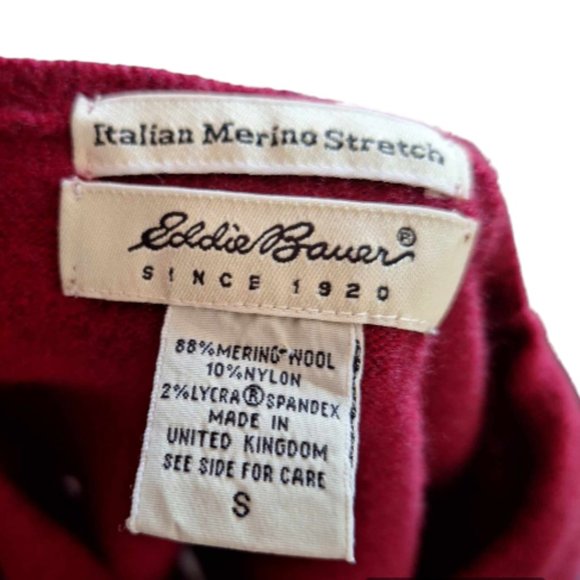 Eddie Bauer Italian Merino Stretch Burgundy Sweater Size Small - Picture 5 of 5